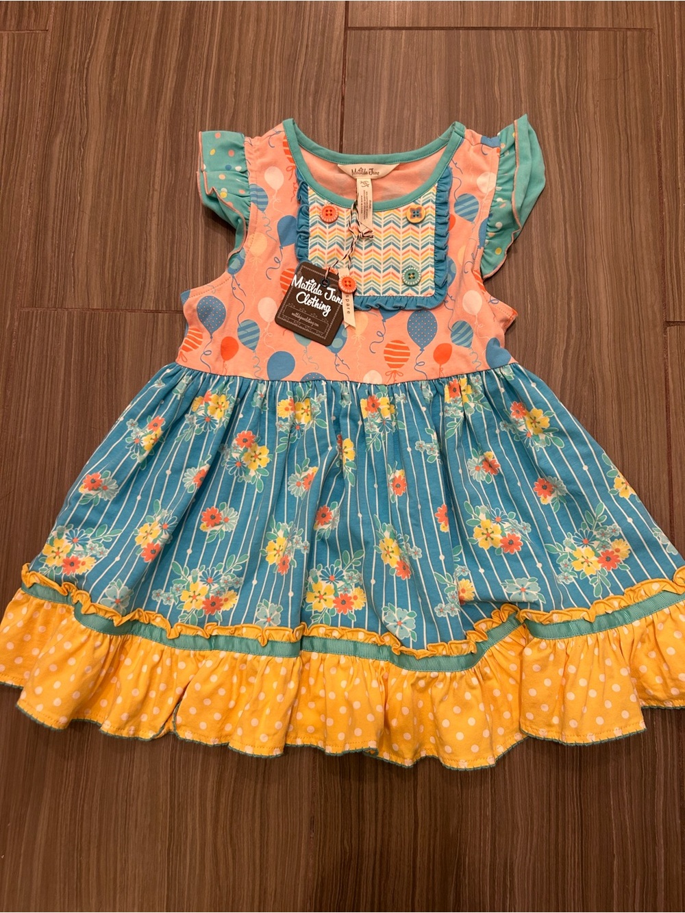 Matilda Jane Girls' Teal & Peach Floral Ruffle Tunic